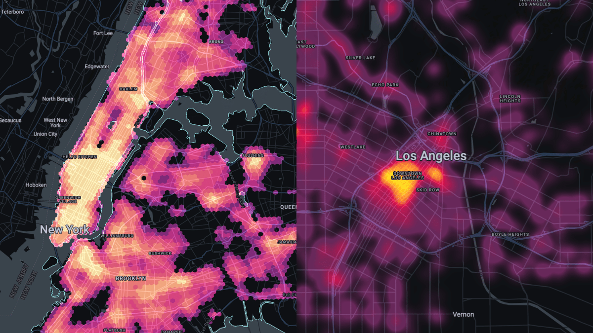 Comparison of a Hotspot Analysis (left) vs a Heatmap (right)